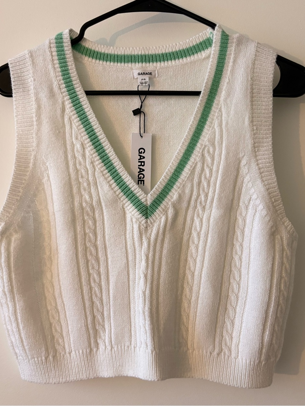 NWT Garage White Green Cable Knit Mini Sweater Vest P/S